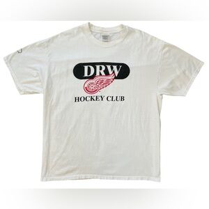 Mens Hanes Beefy-T Detroit Red Wings Hockey Club White T-Shirt Size XL